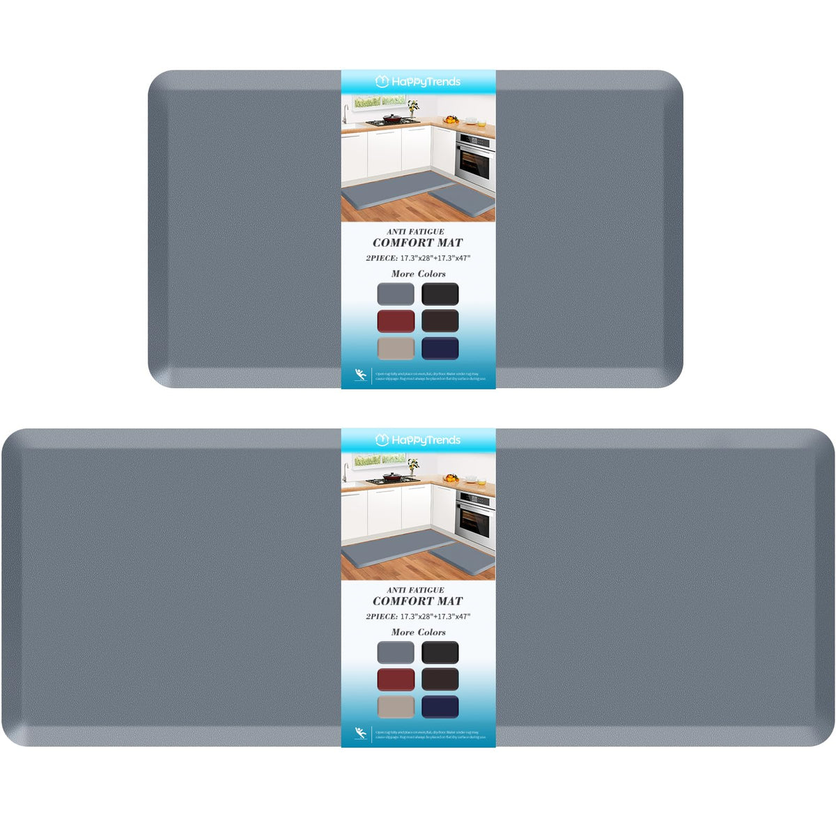 HappyTrends 2 PCS Kitchen Mat Cushioned Anti-Fatigue Floor Mat, Heavy Duty Ergonomic Comfort Foam Standing Mat, Waterproof Non-Slip Kitchen Rugs for Home, Office, Laundry,Black