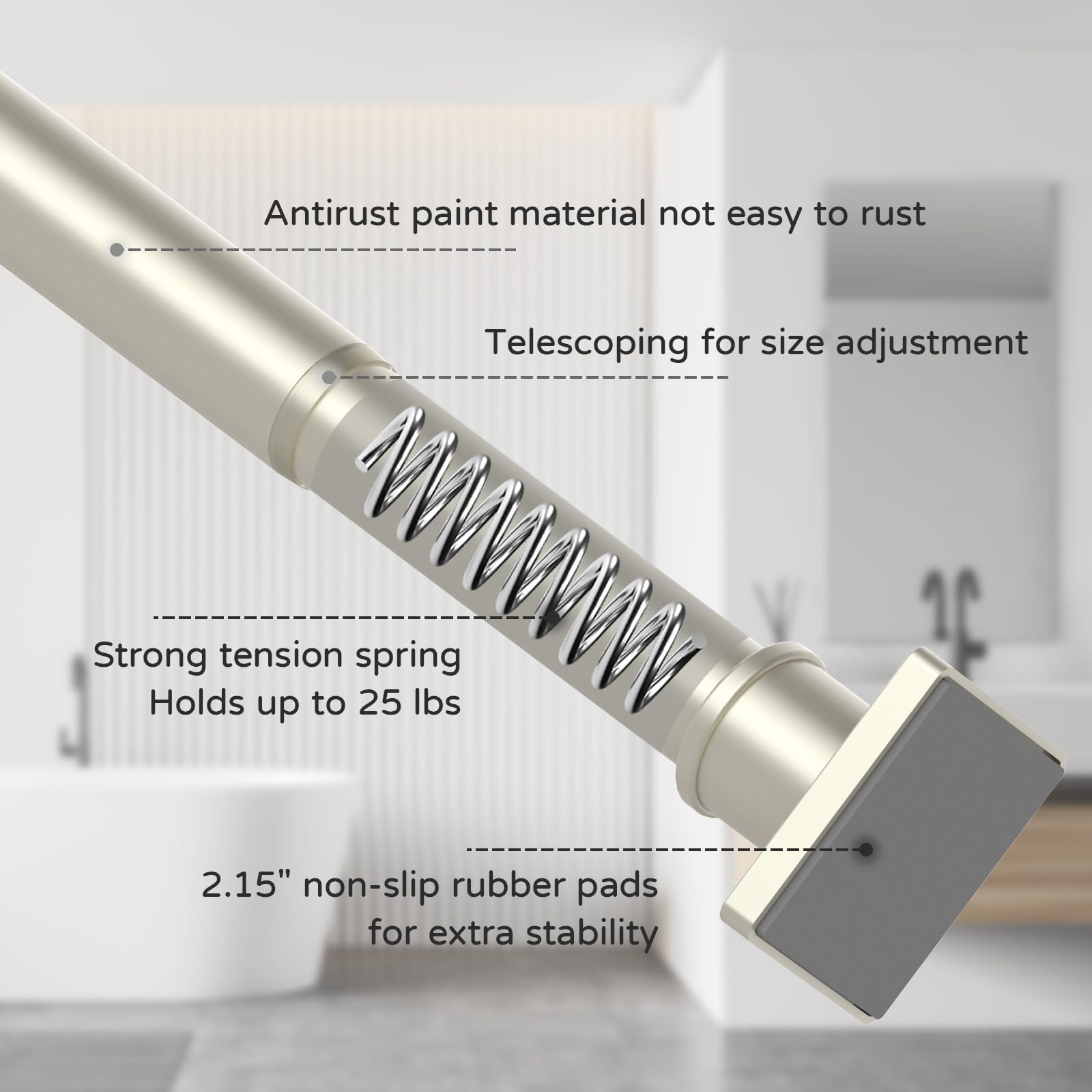 UIOSANRT Tension Shower Curtain Rod 31-55 Inches Non-Slip Shower Rod Tension Mounted No Drill Black Shower Curtain Rods Spring Tension Rod Adjustable Tension Curtain Rod for Windows Bathroom