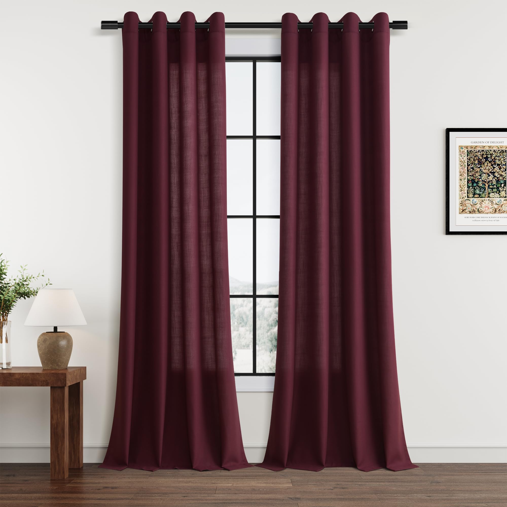 Aersas Black Bedroom Linen Curtains 63 Inch Length 2 Panel Privacy Energy Efficient Semi Sheer Black Linen Drapes for Living Room Modern Farmhouse Grommet Window Curtain for Nursery Office 52x63