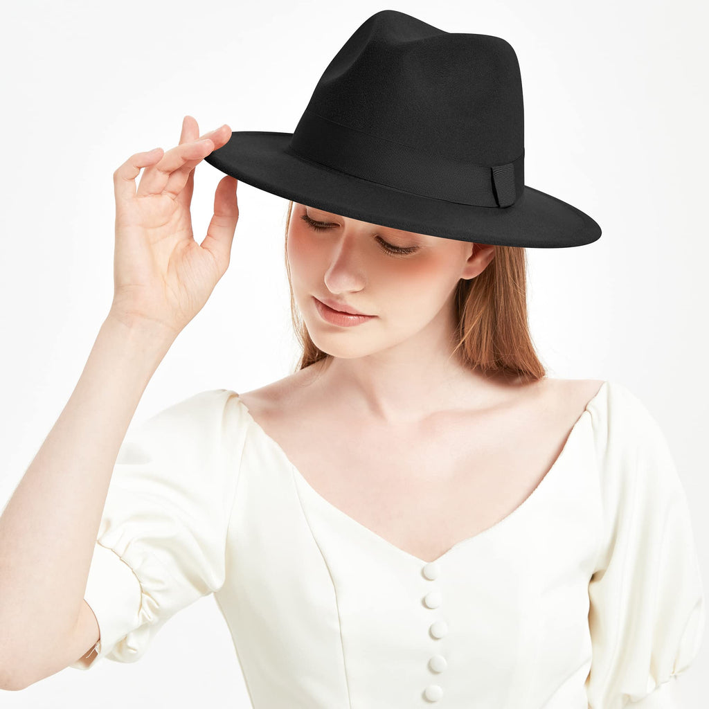 KUJUHA Fedora Hats for Mens/Womens Felt FedoraHats Two Tone Wide Brim Fedora Hats Rancher Hat