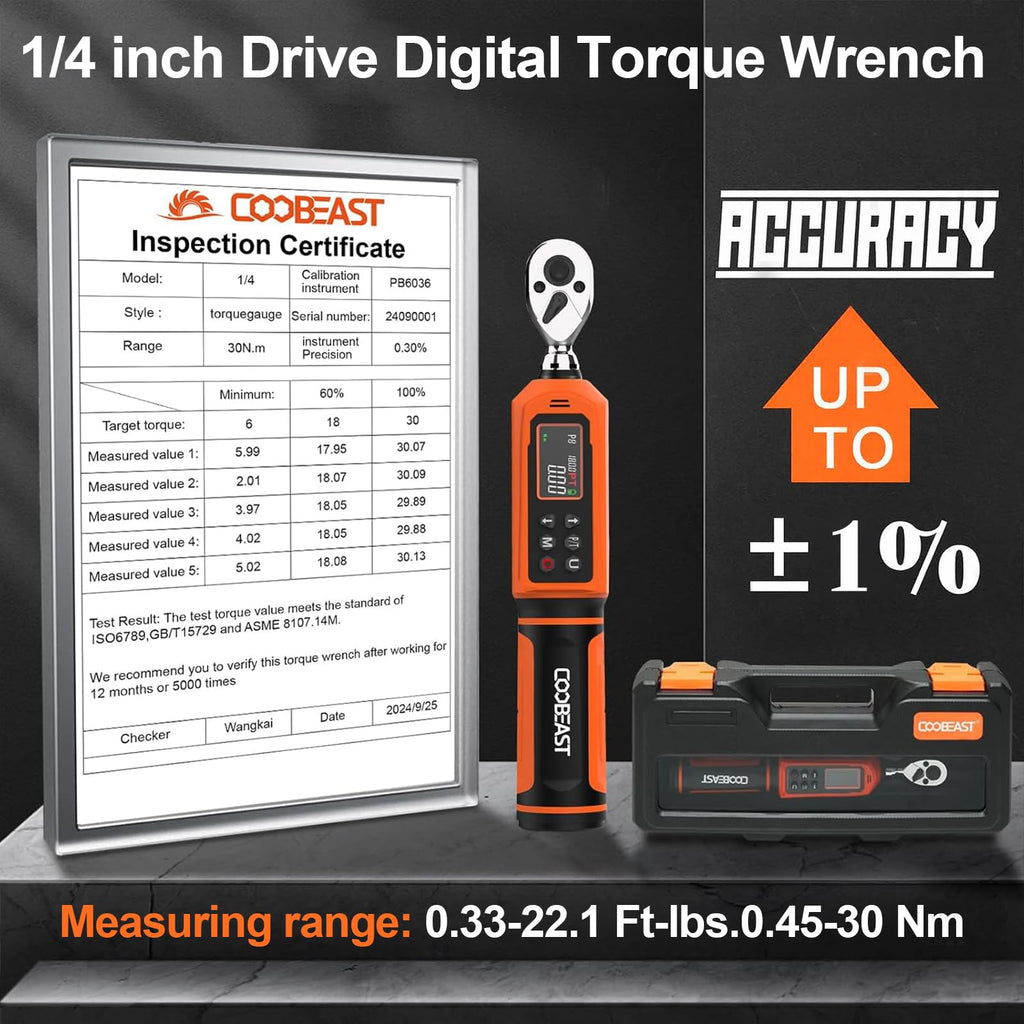 Digital Torque Wrench, 1/2 Drive Electronic Torque Screwdriver with Preset Value(3.76-250.8 Ft.lbs./5.1-340Nm), Buzzer and LED Flash Five Units of Measure Torque Wrench for Motorcycle, Auto Repair