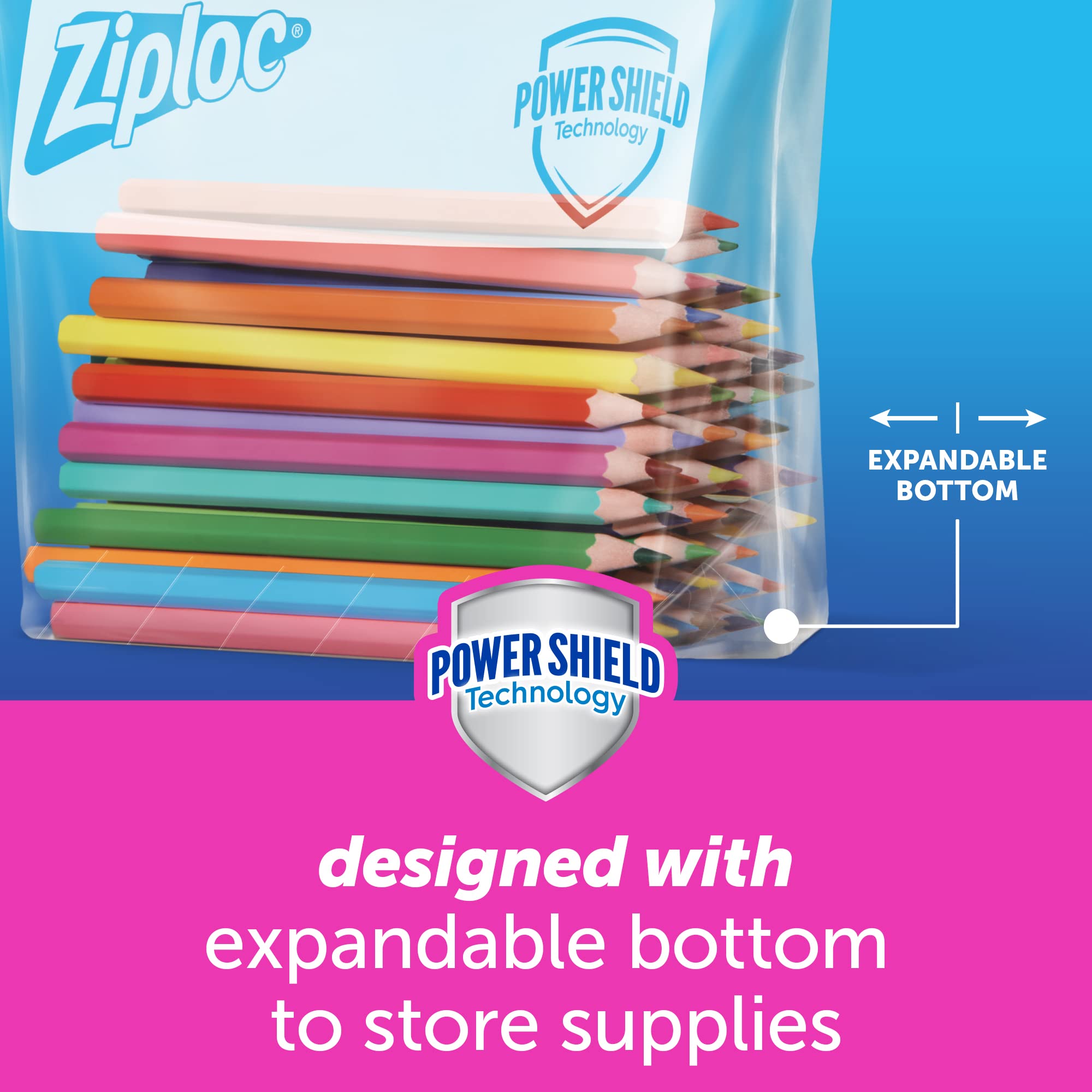 Ziploc 2.5 Gallon Jumbo Storage Slider Bag, Power Shield Technology, 12 count