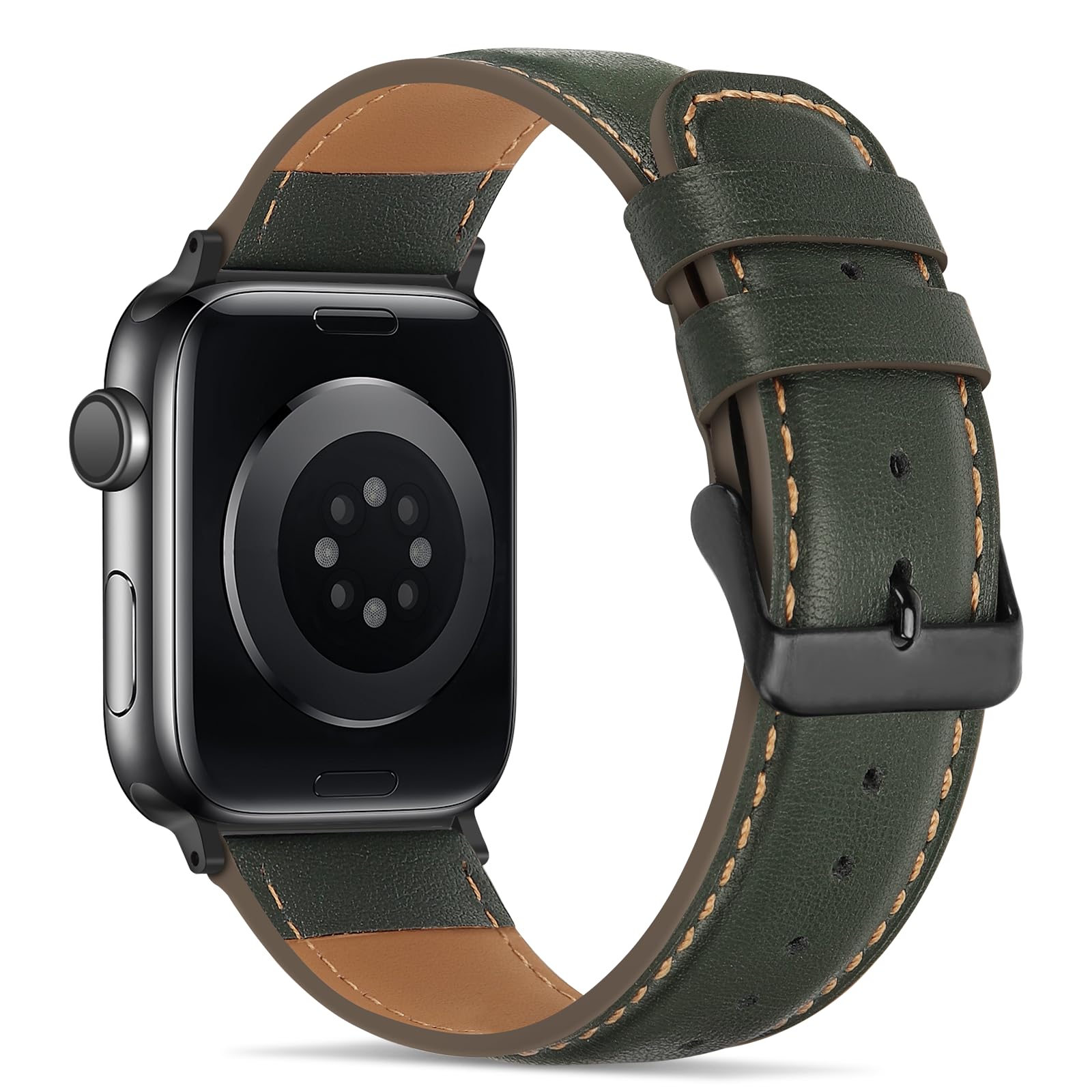 Tasikar Bands Compatible with Apple Watch Band 42mm (Series11/10) 41mm 40mm 38mm Men Genuine Leather Replacement Bands Compatible with Apple Watch SE Series 11 10 9 8 7 6 5 4 3, Black