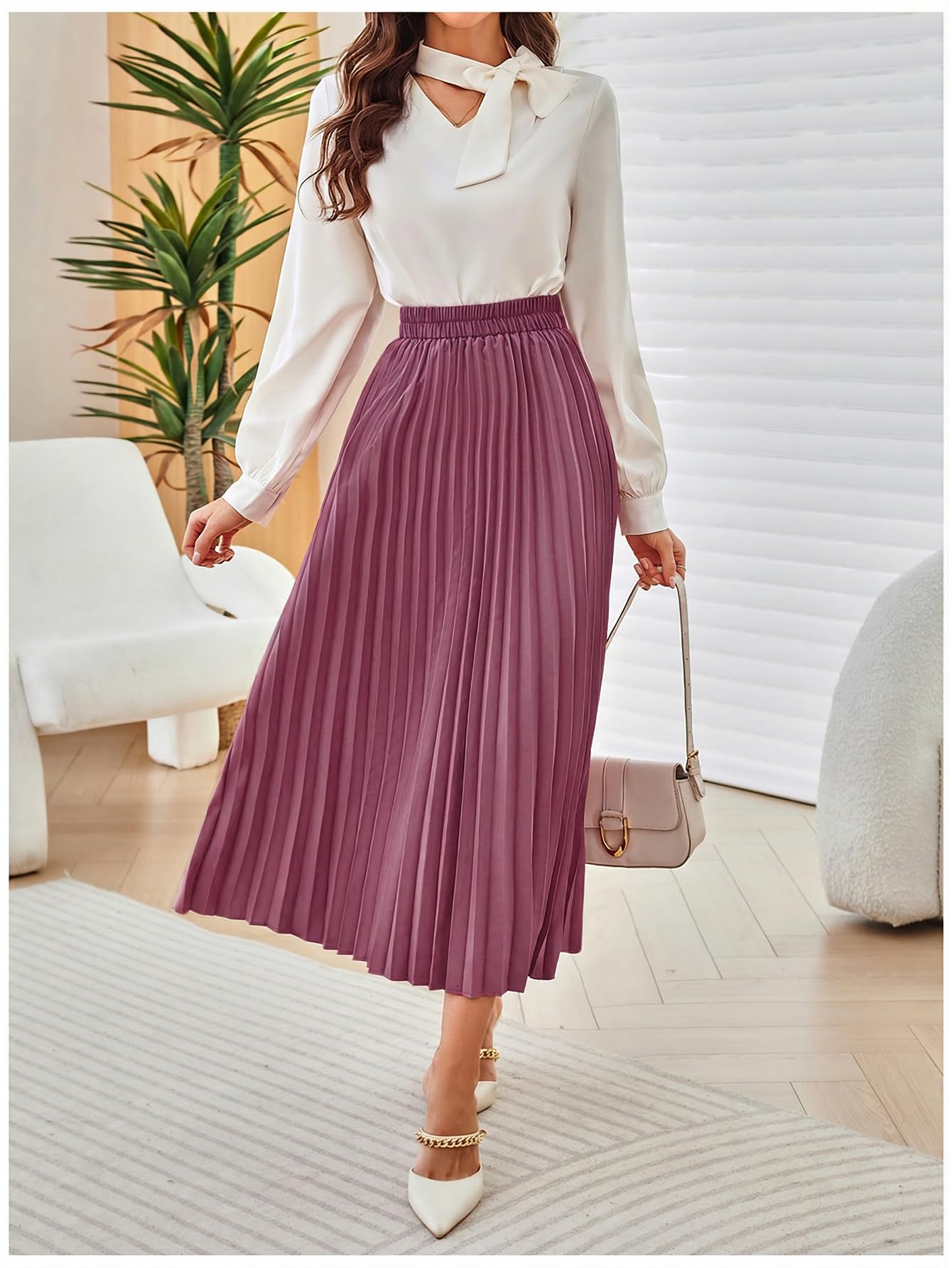 SweatyRocks Women's Casual Solid Longline Pleated Long Skirt