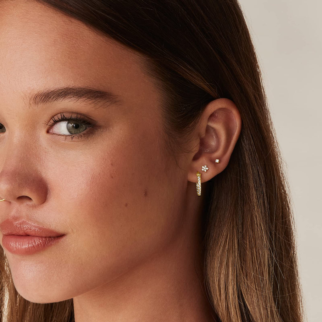 PAVOI 14K Gold Plated Flat Back Earrings | Solid 925 Sterling Silver Posts | Helix Cartilage Earrings for Women | Cubic Zirconia Stud Earrings | Trending Fashion Jewelry