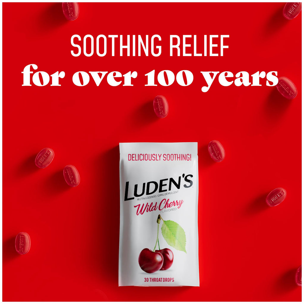 Luden's Sugar Free Wild Cherry Throat Drops, Sore Throat Relief, 25 Count (12 Pack)