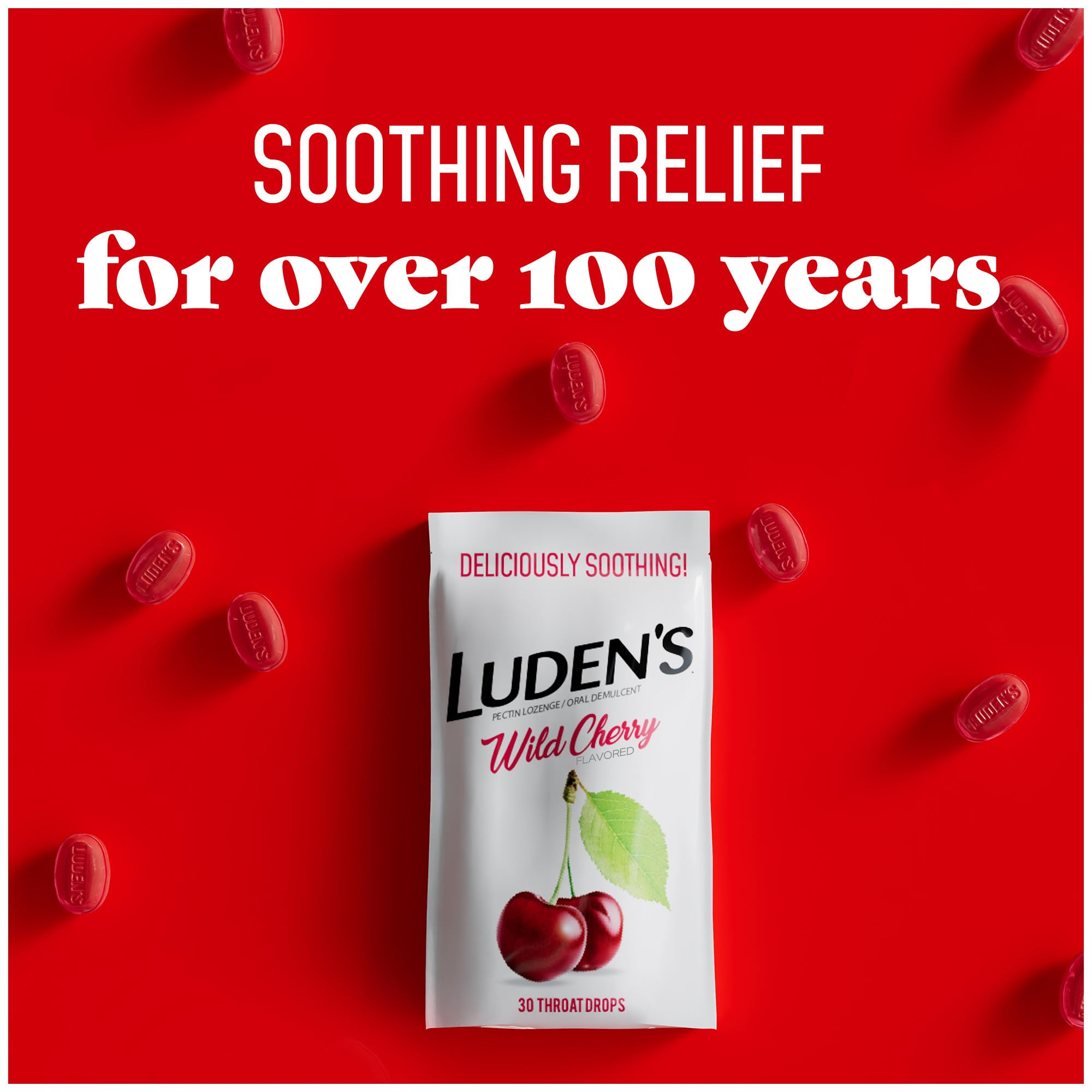 Luden's Sugar Free Wild Cherry Throat Drops, Sore Throat Relief, 25 Count (12 Pack)