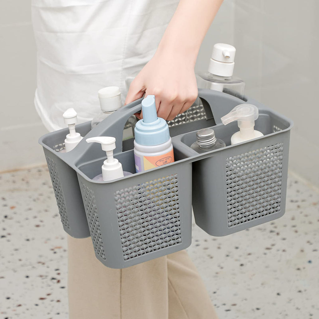 UUJOLY Plastic Portable Shower Caddy Basket Bucket, Cleaning Shower Basket with Handle Compartments Storage Basket Organizer for Bathroom Kitchen College Dorm Sink, Beige