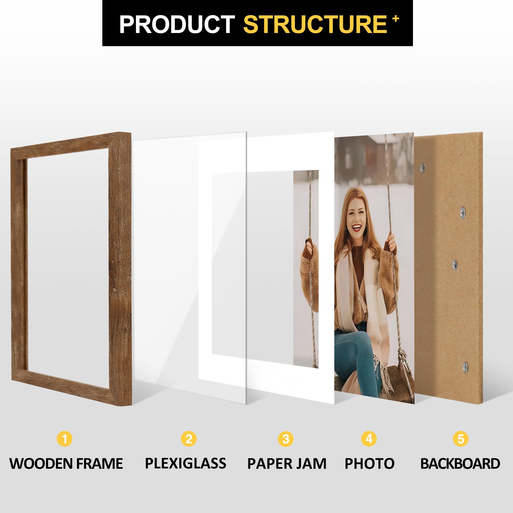 TOFOREVO Picture Frames 4x4 Set of 2 Black Wood Grain Photo Frame for Gallery Wall Mounting or Tabletop Display