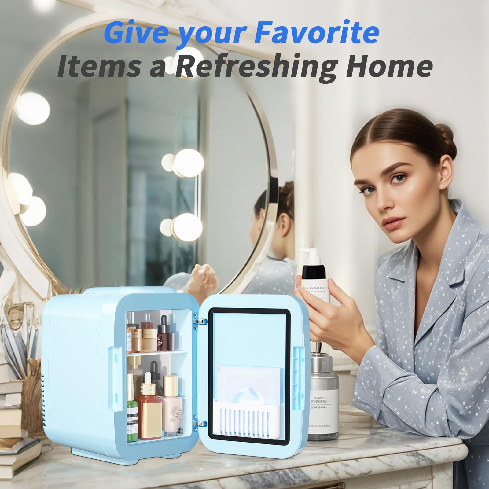 YASHE Mini Fridge, 4 Liter/6 Can Mini Makeup Fridge, 110V AC/ 12V DC Portable Thermoelectric Cooler&Warmer for Skincare, Drink, Cosmetic, Medicine, Small fridge for Bedroom, Office, Dorm, Car, Black