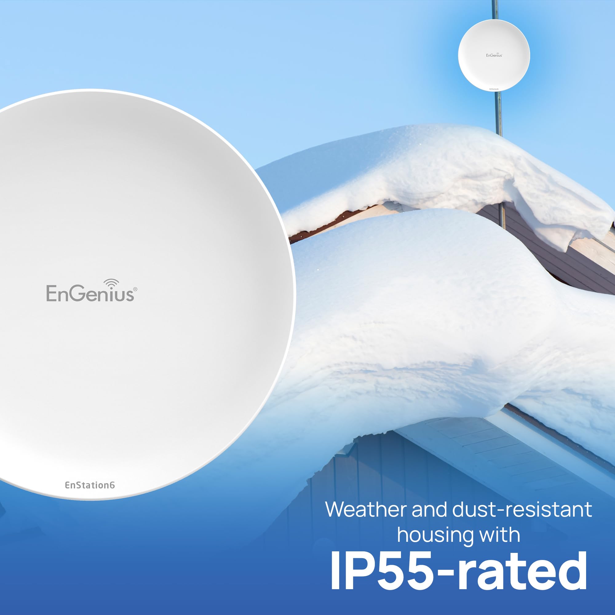EnGenius Wi-Fi 6 (802.11ax) 5GHz 1,200 Mbps, 2x2 Outdoor Wireless Bridge, 26 dBm, high gain 19 dBi Directional Antenna, IP-55 housing, up to 6 Miles Point-to-Point [EnStation6 KIT]