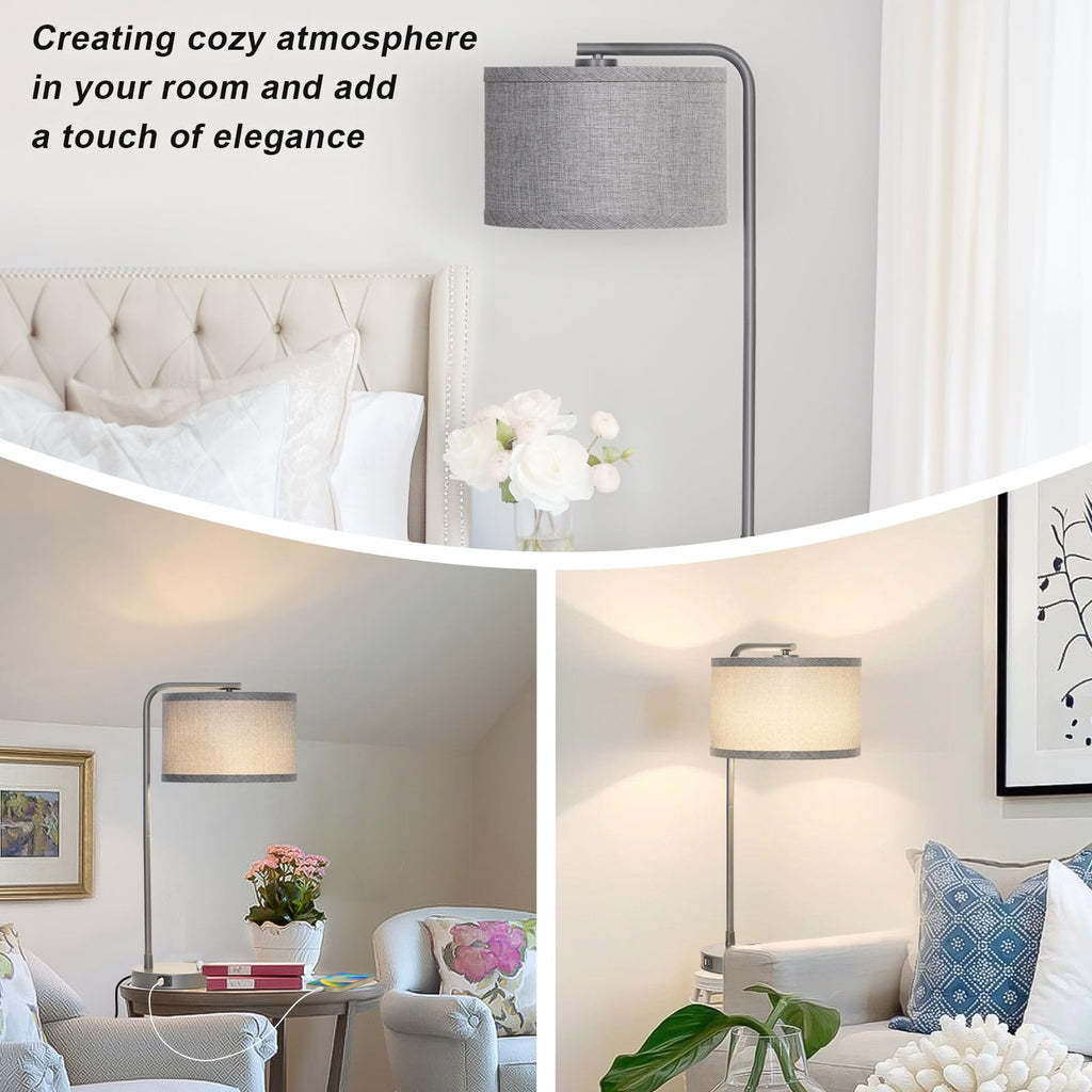 Table Lamps Set of 2, Fully Dimmable Bedside Lamp with USB C+A Charging Ports, Modern Nightstand Lamps with Linen Fabric Shades, Tall Desk Lamp for Bedroom, Living Room, Office, LED Bulb Included