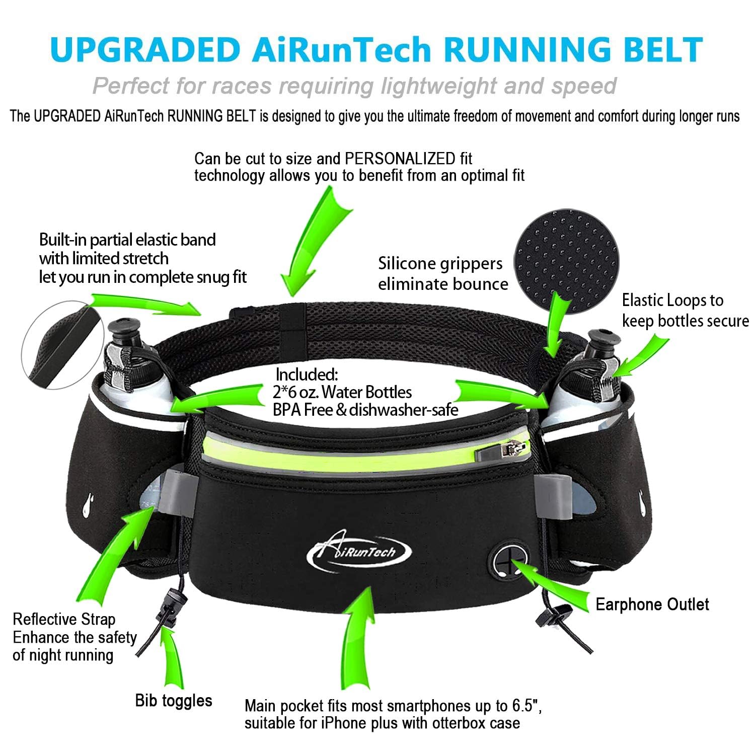 AiRunTech Hydration Running Belt with Water Bottle, Running Fanny Pack for Phone and Wallet Holder, Running Bag Runners Essentials Accessories Marathon Triathlon Walking Jogging Gear Gift