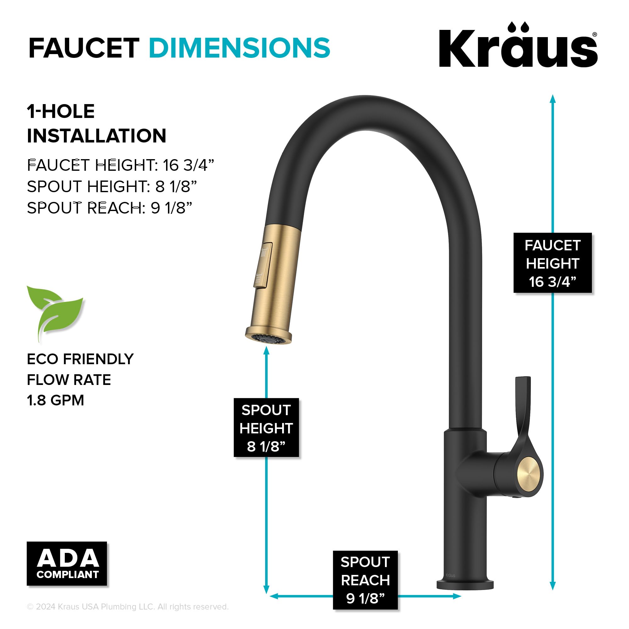 KRAUS Torak Pull Down Kitchen Faucet in Matte Black with Commercial Style Spring Spout, 2 Function Sprayer, Pre-Attached Water Lines, and Mounting Hardware, KPF-2635MB