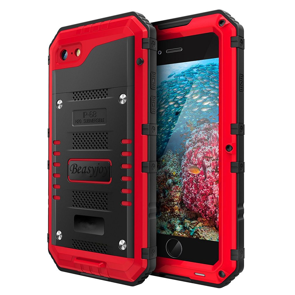 Beasyjoy for iPhone SE 2022/2020/ 8/7 Metal Case, Waterproof Heavy Duty Case with Screen Protector, Full Body Protection Military Grade Shockproof Defender Durable Sturdy Rugged Aluminum Cover, Black