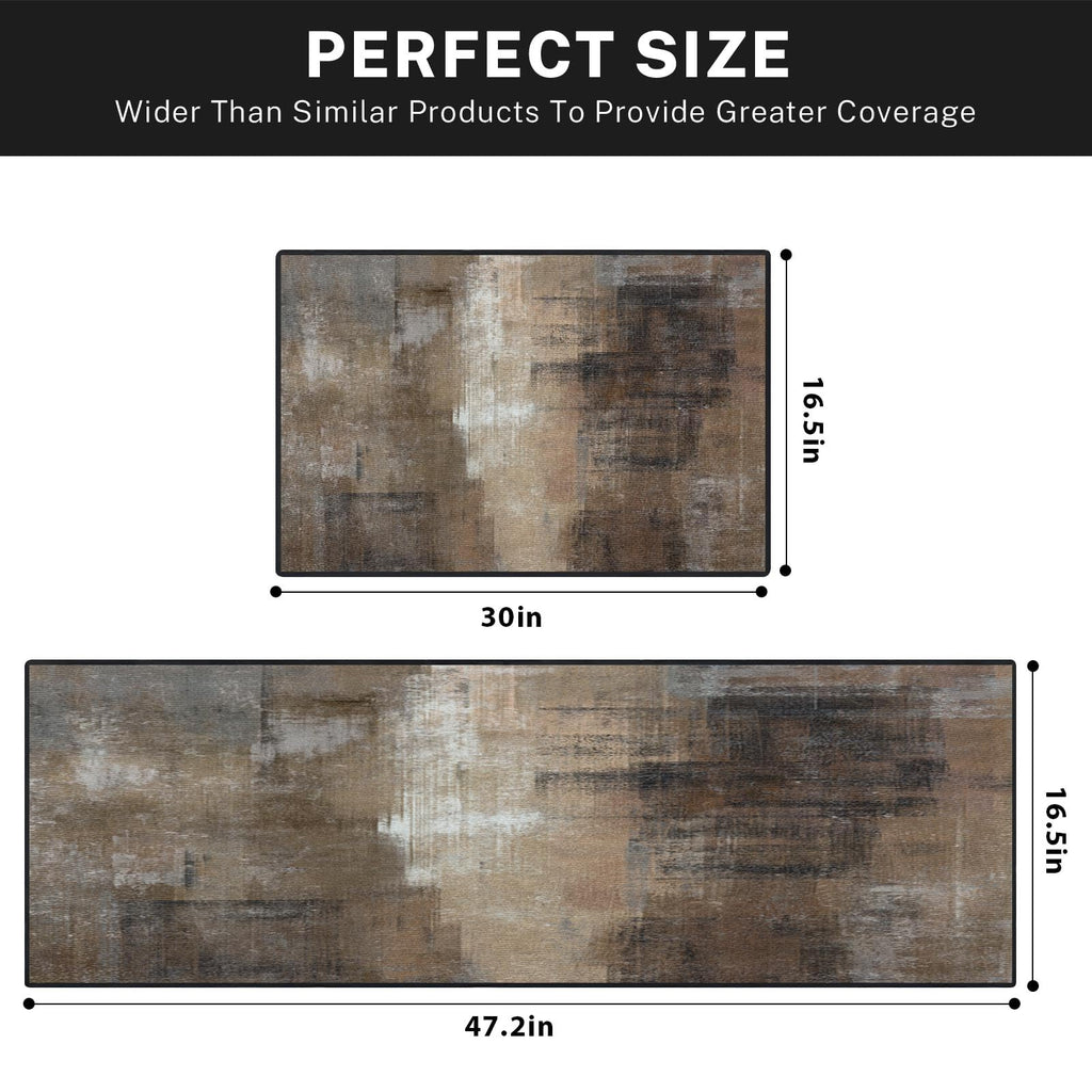 Blue Kitchen Rugs and Mats Non Skid Washable Set of 2, Grey White Modern Abstract Mats for Floor, Geometric Painting Runner Rug Graffiti Art Kitchen Decor