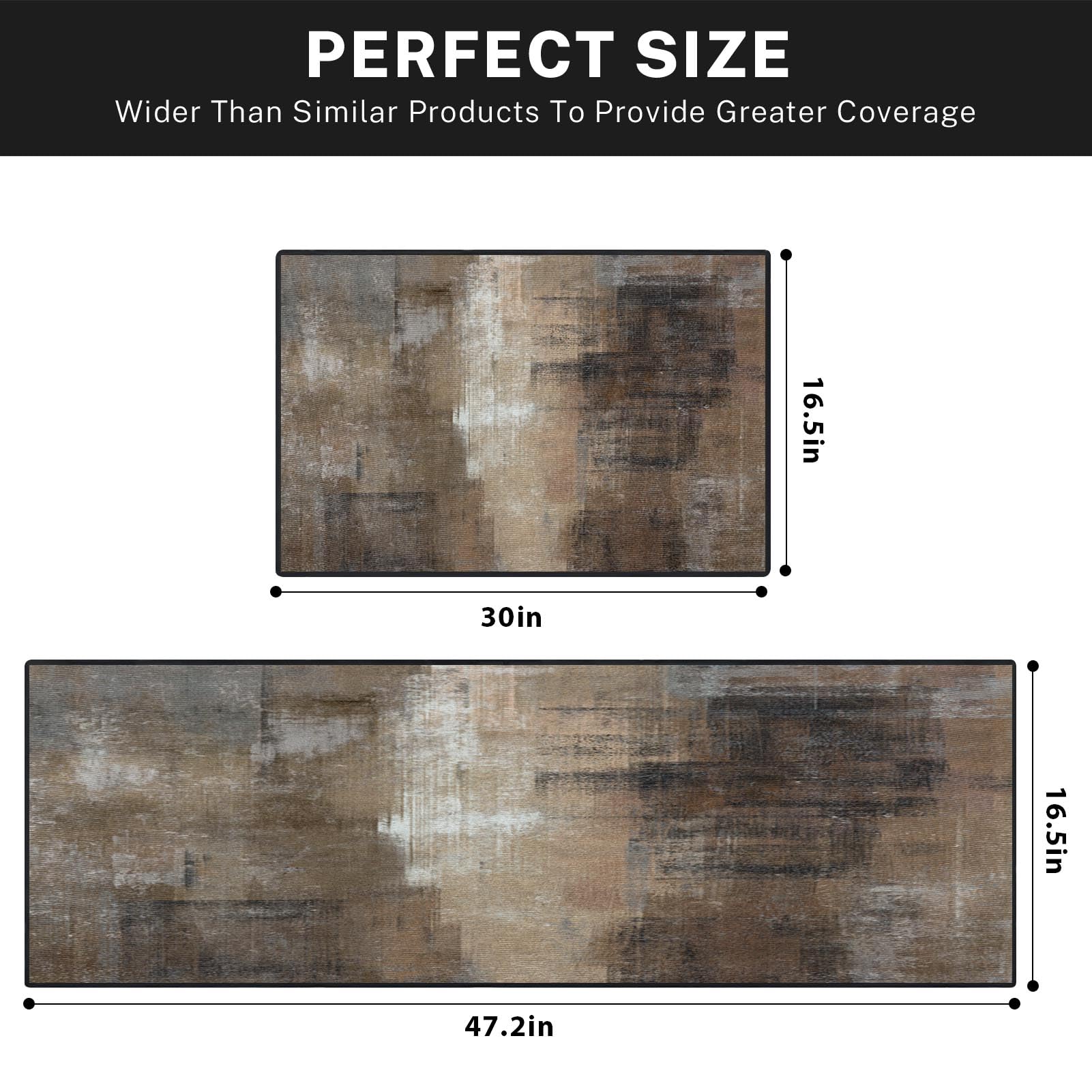 Blue Kitchen Rugs and Mats Non Skid Washable Set of 2, Grey White Modern Abstract Mats for Floor, Geometric Painting Runner Rug Graffiti Art Kitchen Decor