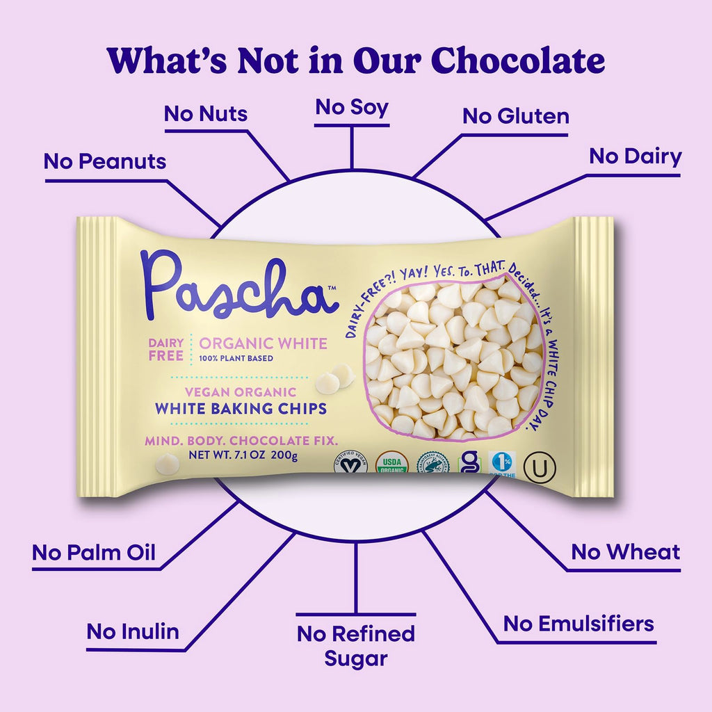 Pascha Organic 70% Cacao Baking Chips - Bittersweet Dark Chocolate with Coconut Sugar - Vegan, Non-GMO, Rainforest Alliance Certified - Allergen-Free (Pack of 8)