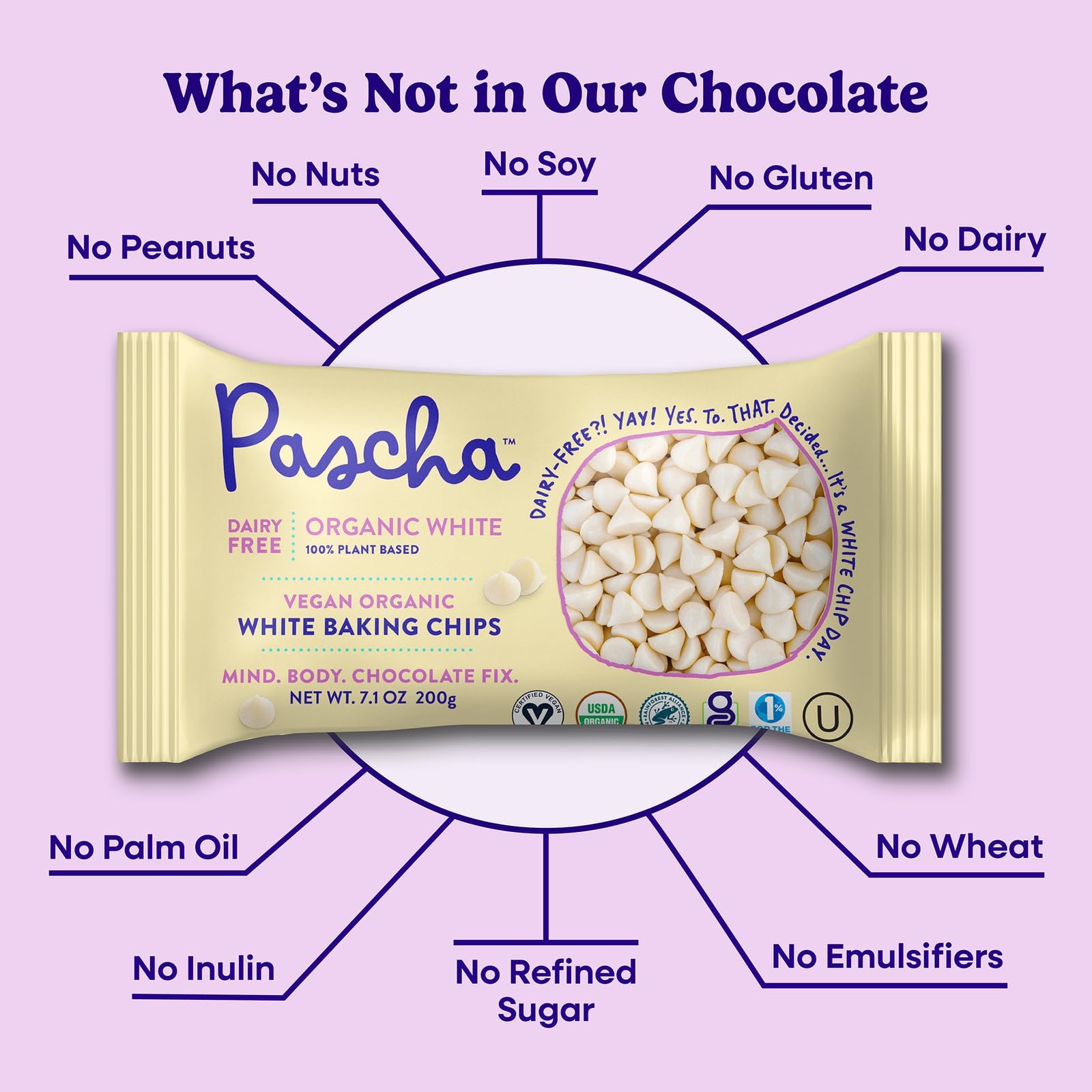 Pascha Organic 70% Cacao Baking Chips - Bittersweet Dark Chocolate with Coconut Sugar - Vegan, Non-GMO, Rainforest Alliance Certified - Allergen-Free (Pack of 8)