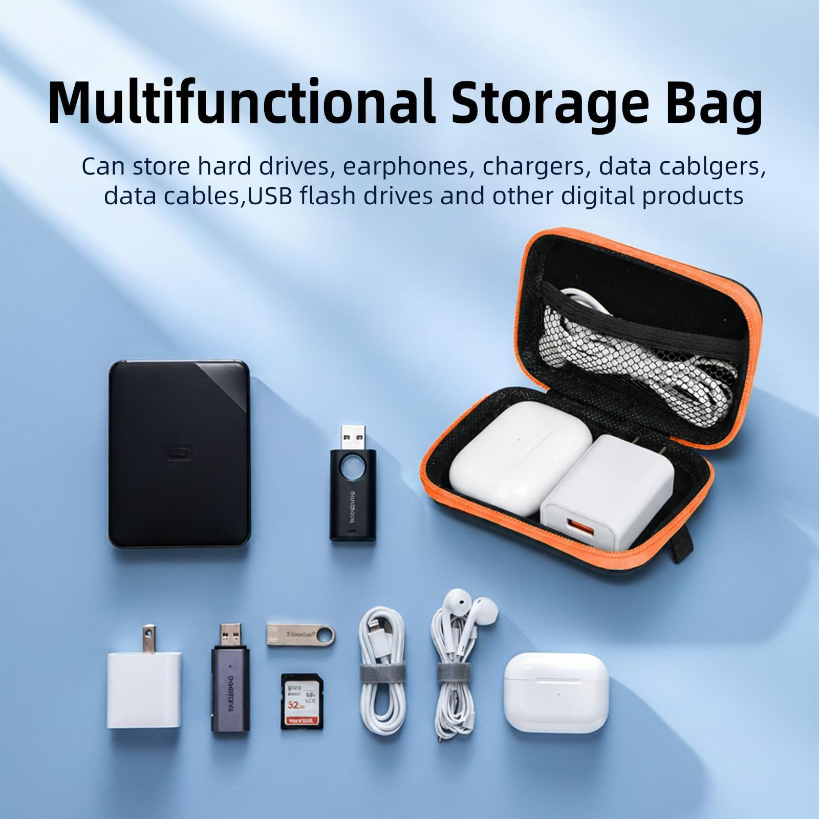 2Pack Oval Earbud Case Portable EVA Carrying Case Storage Bag Cell Phone Accessories Organizer with Carabiner for Earphone, Earbud, Earpieces, SD Memory Card, Camera Chips, Black/Purple