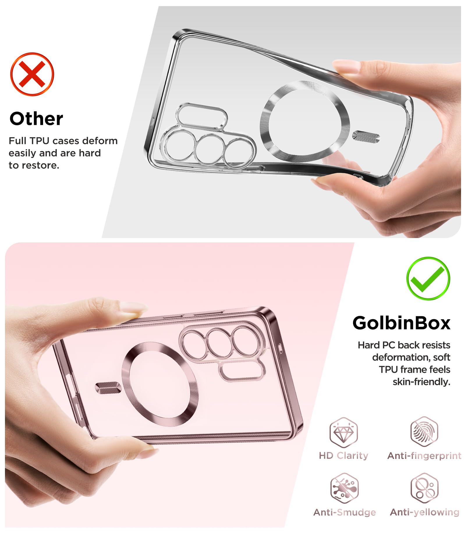 Magnetic Case Compatible with Samsung Galaxy S25 Ultra,Compatible with MagSafe,[Full Camera Protection][Screen Protector] Shockproof Plating Clear Phone Cover for Galaxy S25 Ultra(Black/Clear)