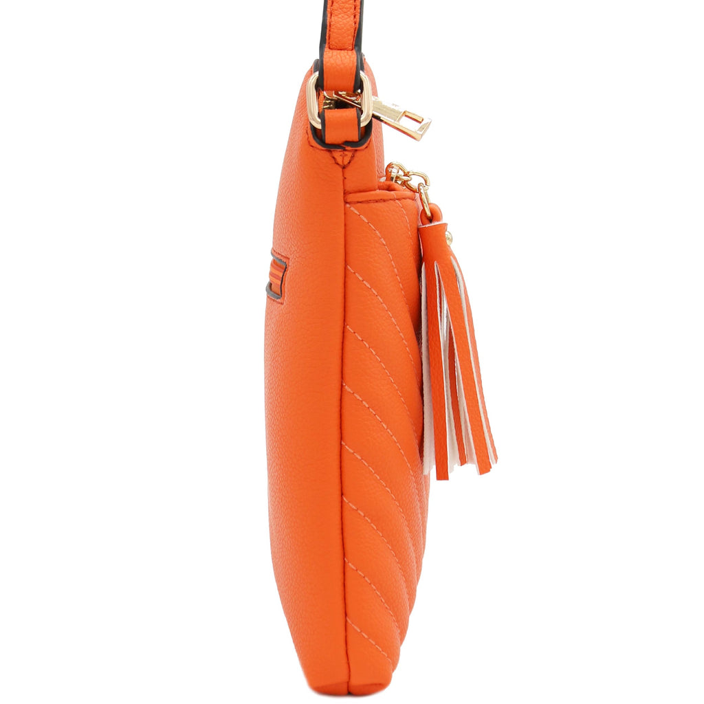 FashionPuzzle Chevron Quilted Medium Crossbody Bag with Tassel Accent