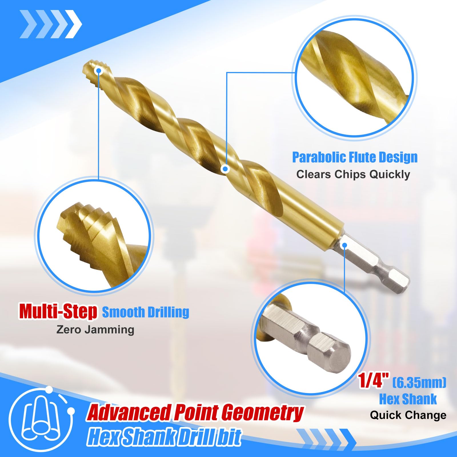 JEFE HEX 1/4-20 UNC Hex Shank Taps for Metal | MRO & Industrial Use | Quick-Change | Impact Driver (5pcs)