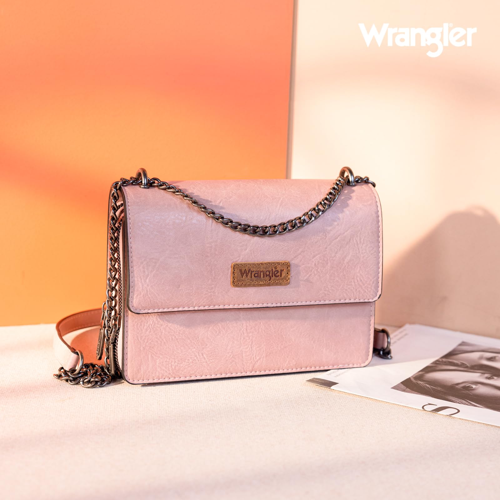Wrangler Flap Crossbody Purse for Women Shoulder Bag Vintage Wallets with Chain Strap