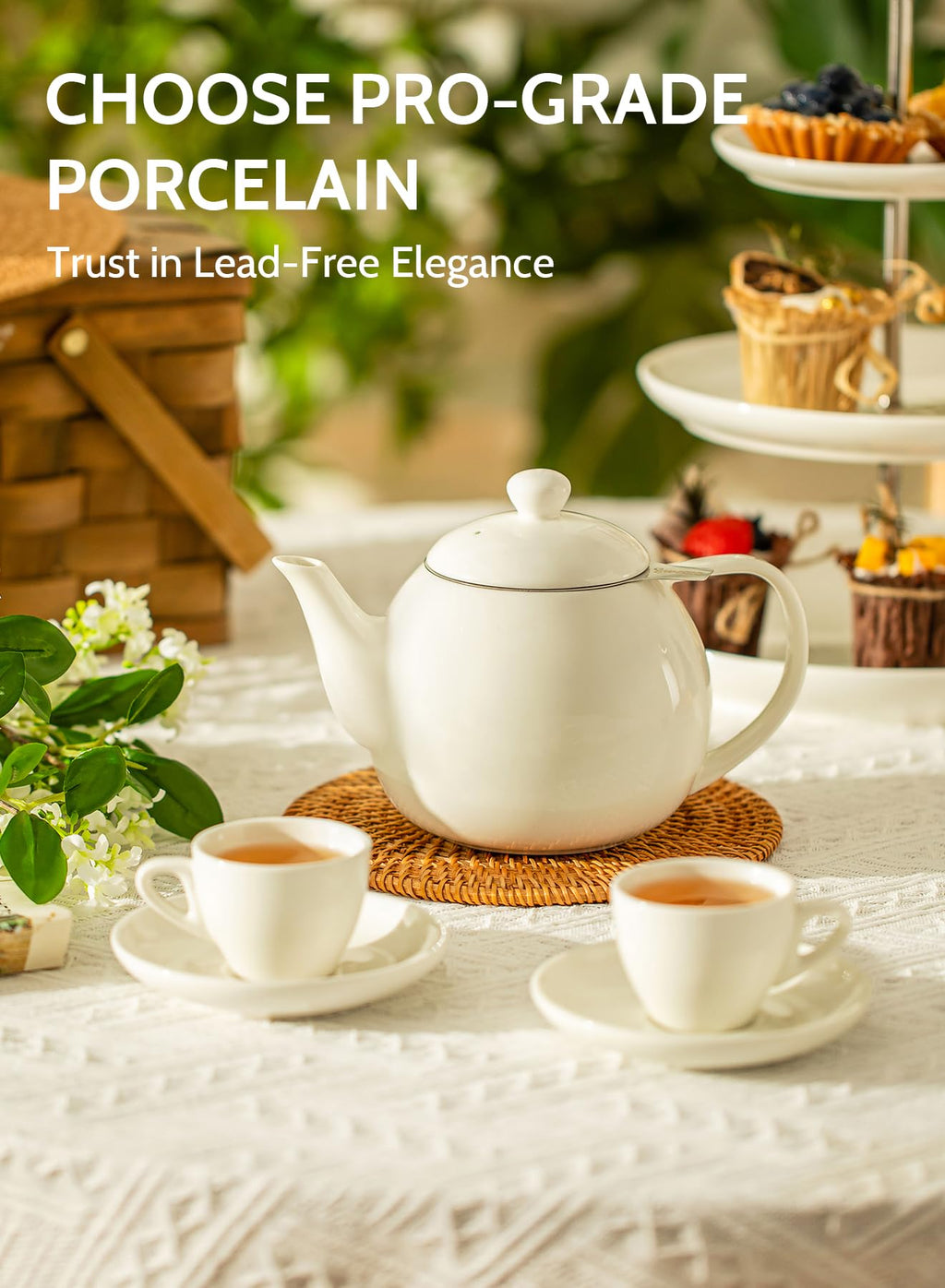 Sweese Porcelain Teapot 27 oz with Infuser for Loose Leaf Tea, Bluish Grey