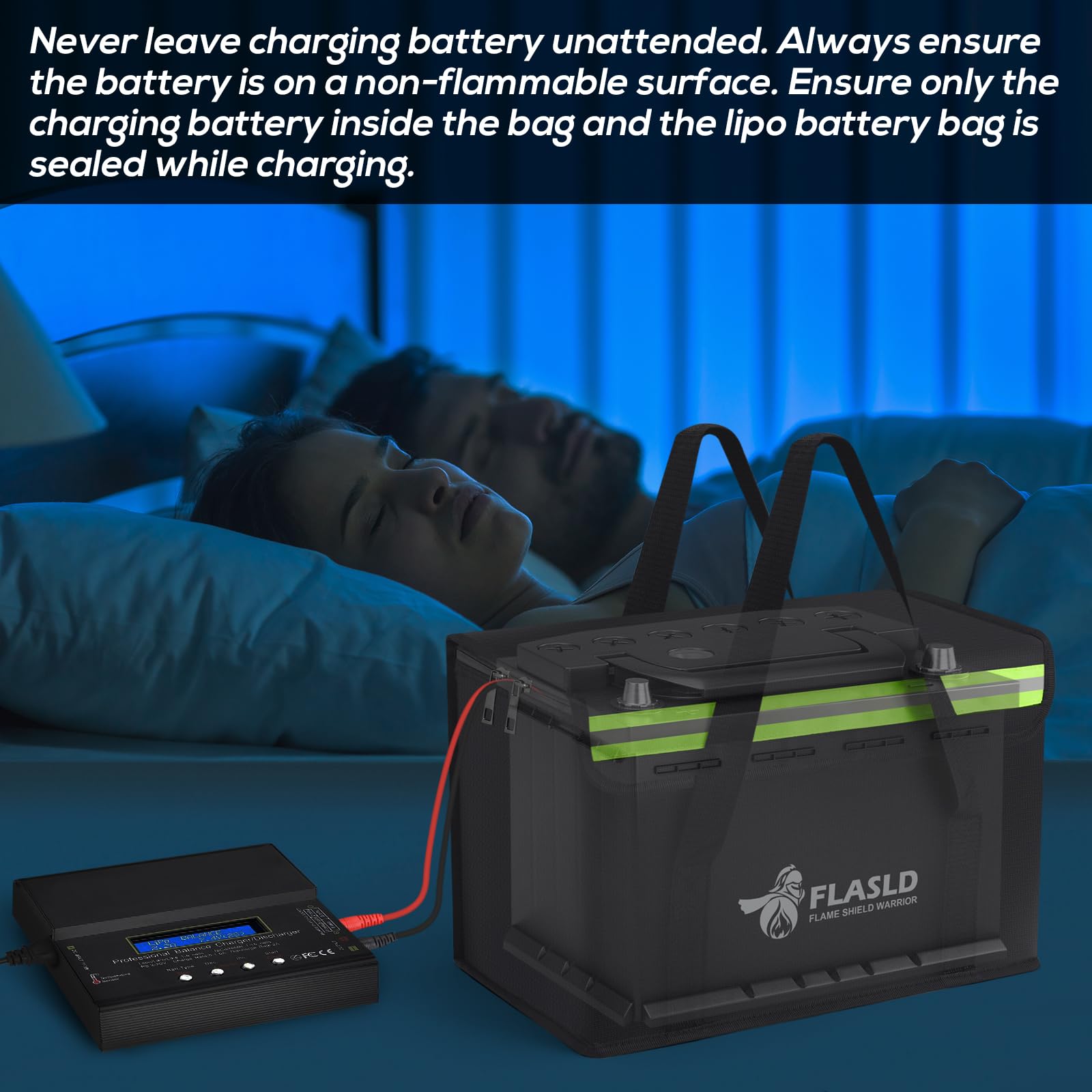 FLASLD Large Fireproof Lipo Bag for 100Ah Lithium Battery Storage and Charging, 14 x 7.8 x 9.5in Waterproof Box for Documents and Valuables