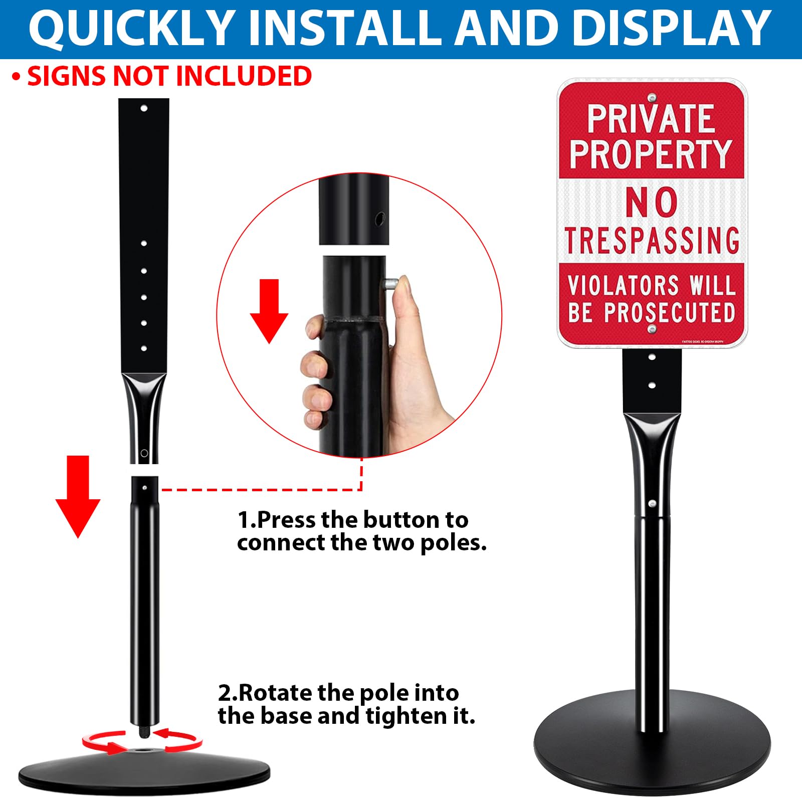 Heavy Duty Parking Sign Base Cast Iron 48" Parking Sign Post, Heavy Duty Cast Iron Sign Holder Base, Movable Sign Stand Suitable for Hanging Warning, Notice, Guiding Sign Display Stand (Black)
