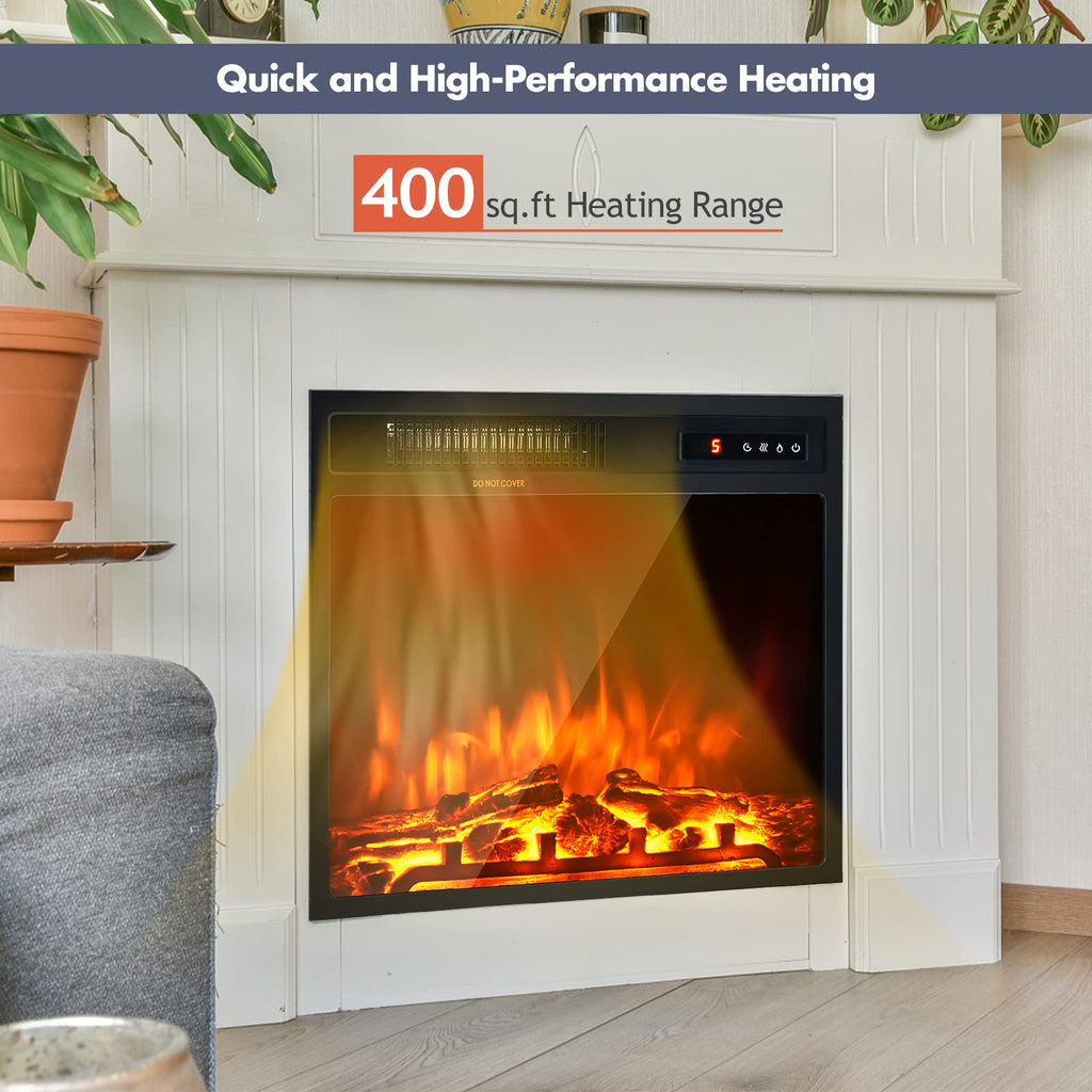 Giantex 18" Electric Fireplace Insert Heater, Wall Recessed/Mounted Fire Places Electric Fireplace with Remote, 2 Modes Heat, 9H Timer, 5 Brightness, 750/1500W Freestanding Fireplace