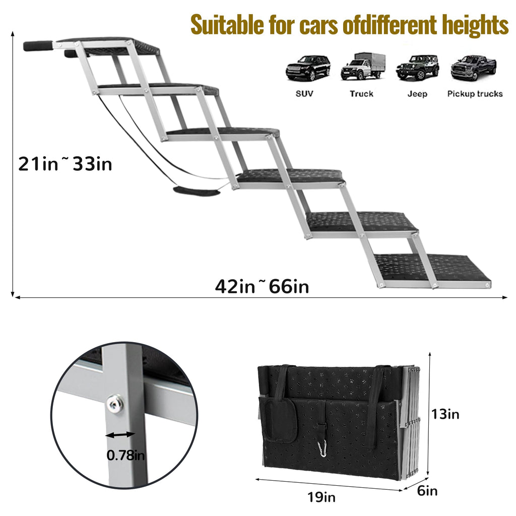 Dog Stairs for Car - Foldable Dog Ramps for Large Dogs with Non Slip Surface, Portable Dog Steps for Cars and SUV, Truck, Support Up to 200 Lbs