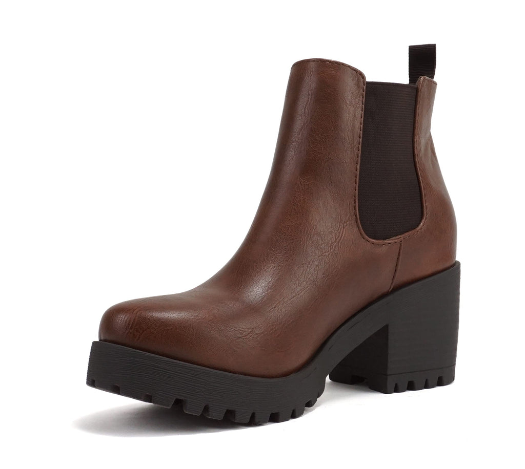Soda Top Shoes Jaber Ankle Boot W Lug Sole Elastic Gore and Chunky Heel