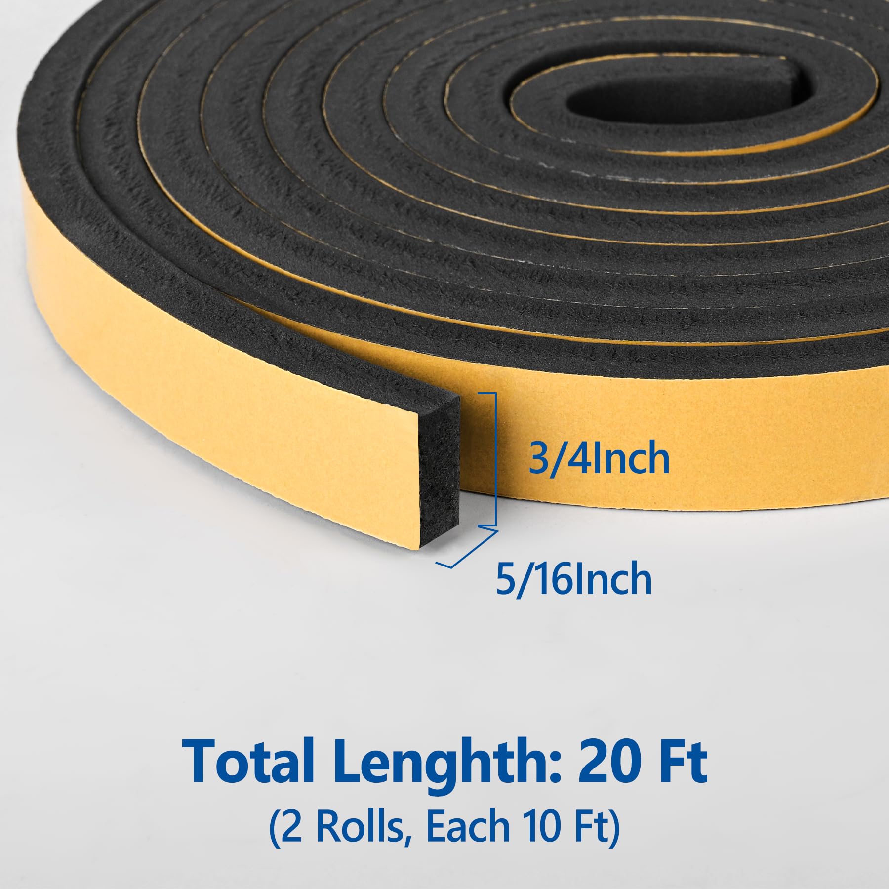 Kikerike Self Adhesive Foam Tape Weatherstrip 1In x 1/2In x 20Ft High Density Foam Insulation Strips Seal Weather Stripping with Strong Adhesive for Door and Window Sound Isolation Soundproofing