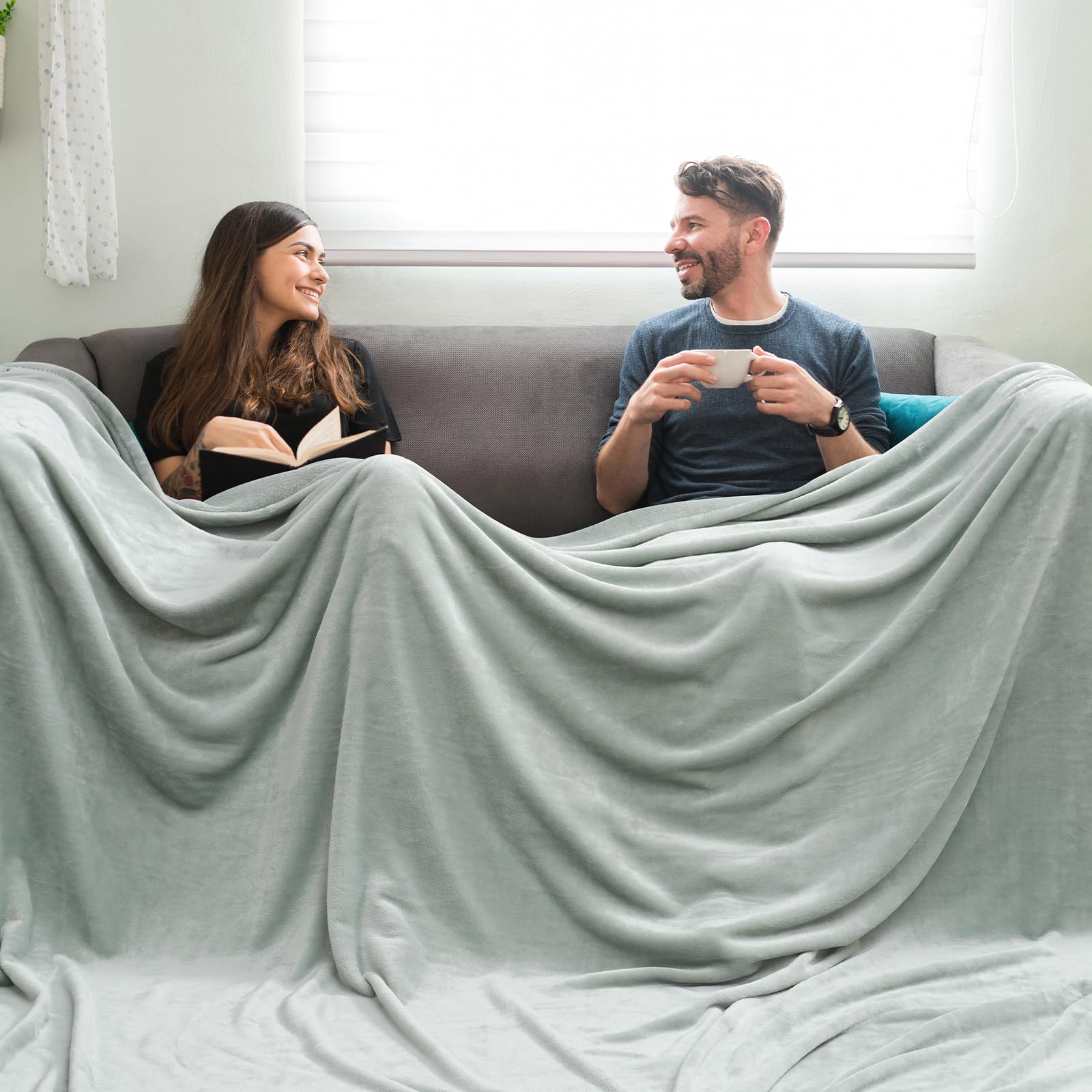 PHF Oversized King Big Fleece Blanket 120"x120", No Shed No Pilling Extra Large Soft Blanket, Giant 10'x 10' Lightweight for Bed, Sofa Travel and Camping, Suitable for All Season, Beige