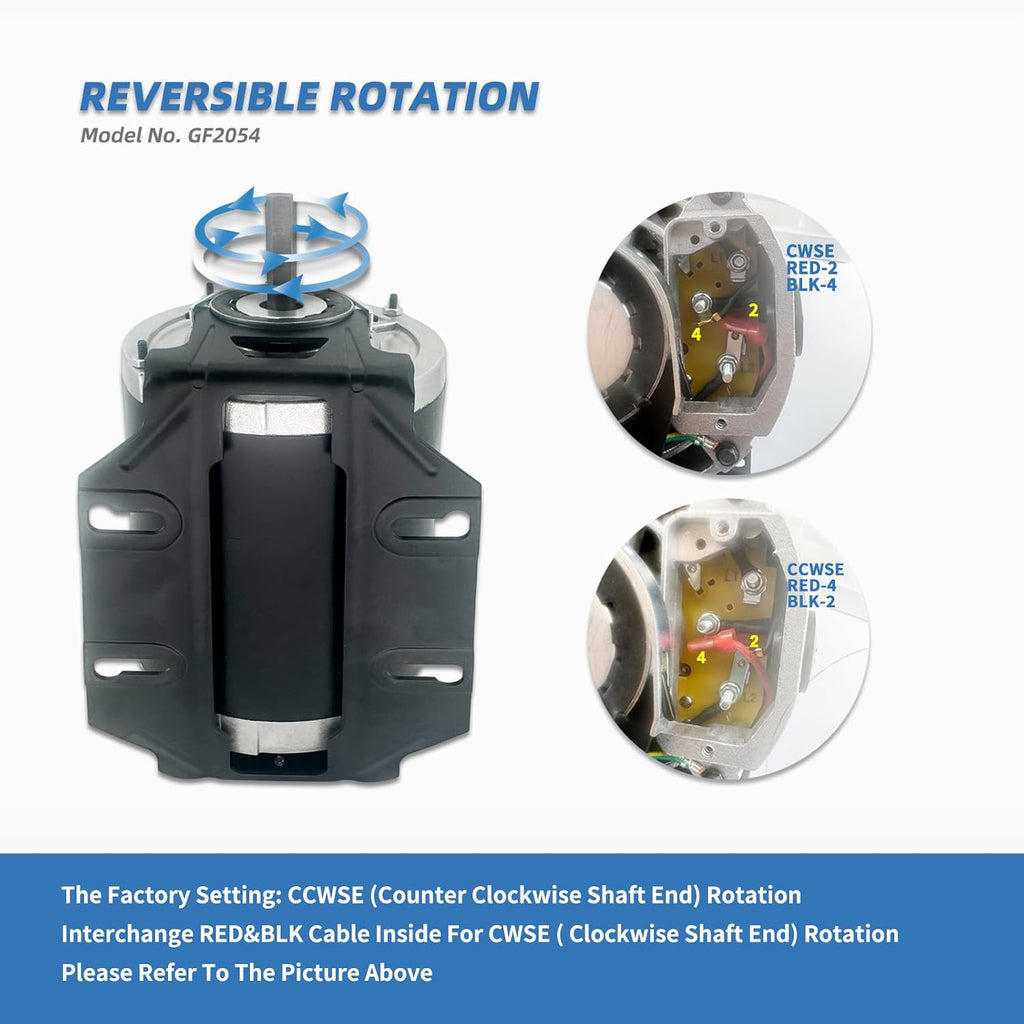 GF2054 Blower Motor 1/2 HP 115 Volt 60Hz 1725RPM 48 Frame Compatible with AO Smith, Packard 45012, Emerson 8200, GE BF-4708, Universal 811, BALDOR RSP3451A, Dayton 4UE85, Belt Drive ODP Leungoo