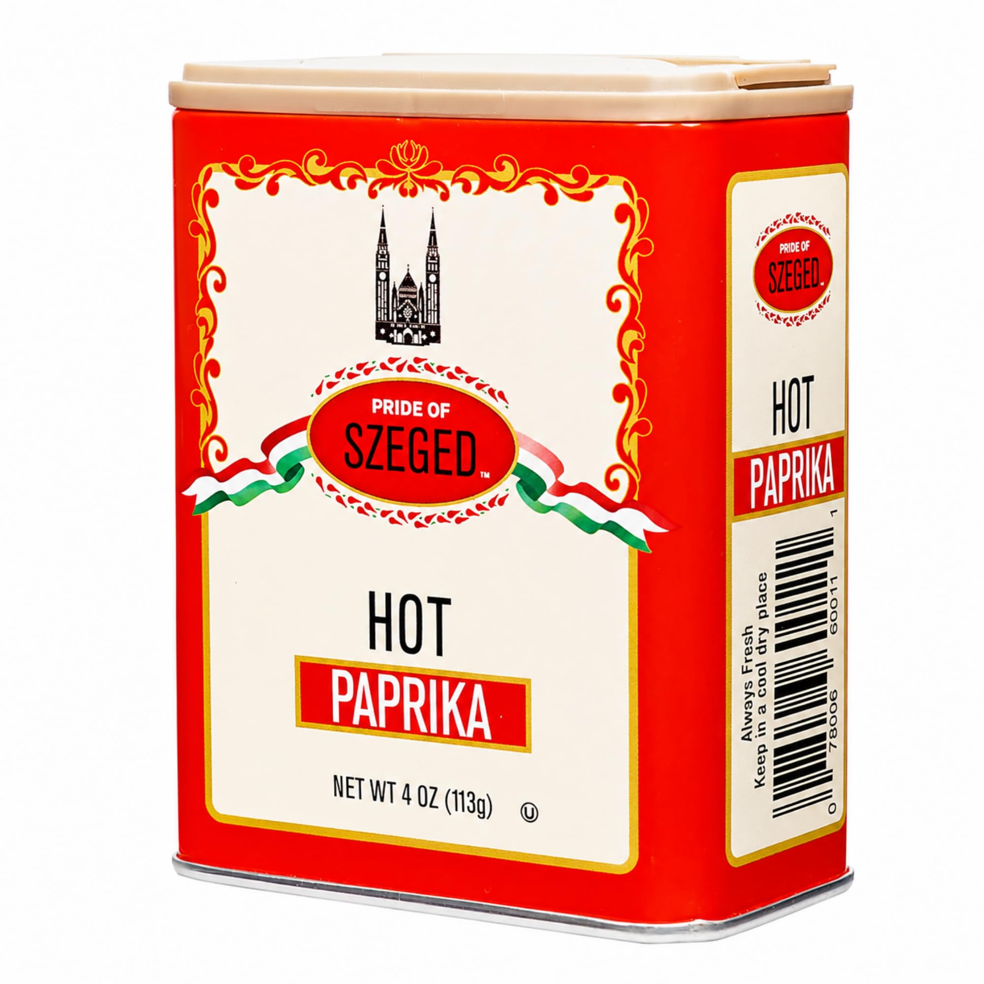 Pride of Szeged Hot Paprika Powder, Bright Red, 4 oz. Tin, 1-Count