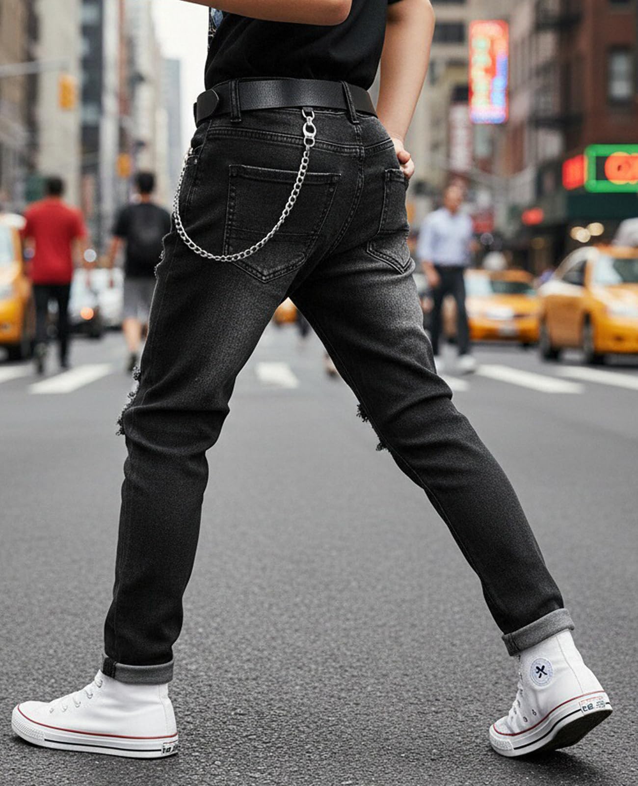Boy's Skinny Fit Ripped Destroyed Distressed Stretch Slim Jeans Pants