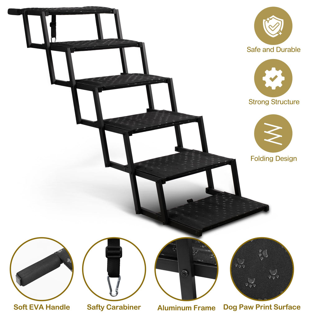 Dog Stairs for Car - Foldable Dog Ramps for Large Dogs with Non Slip Surface, Portable Dog Steps for Cars and SUV, Truck, Support Up to 200 Lbs
