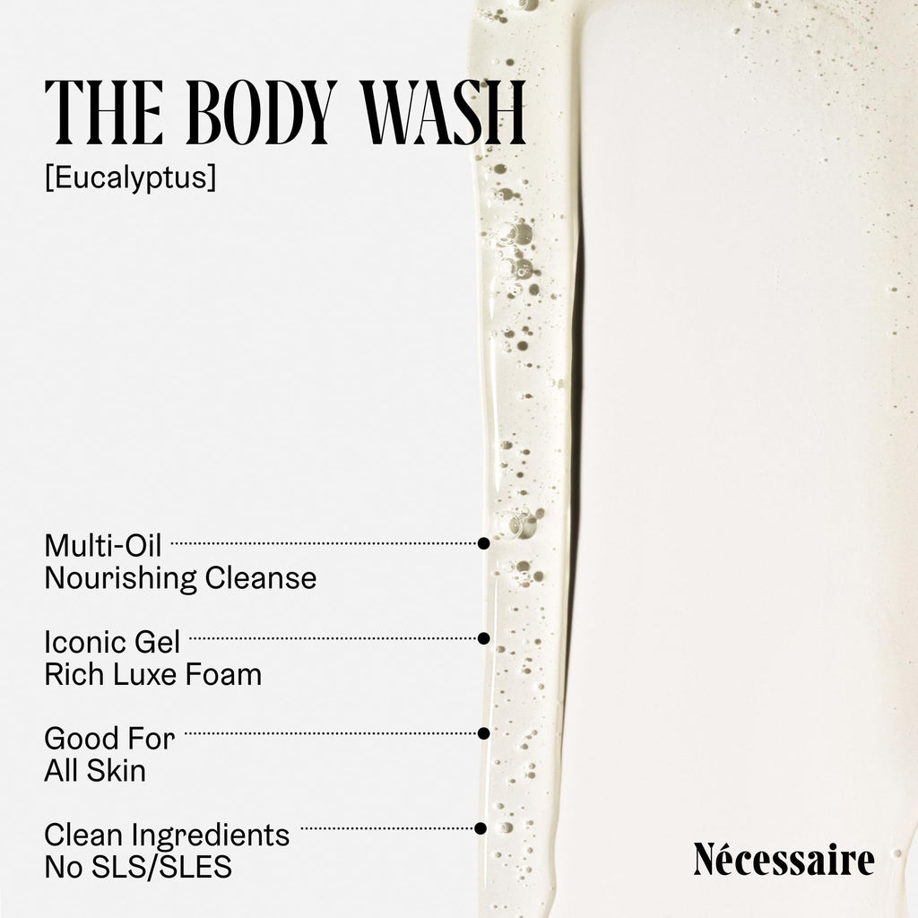 Nécessaire The Body Wash Eucalyptus — Multi-Oil Shower Gel Body Wash for Women + Men. Non-Comedogenic + Hypoallergenic for Sensitive Skin with Niacinamide. 500ml/16.9 fl oz