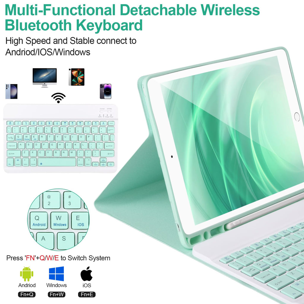 AHYWTAN Keyboard Case for iPad 9/8/7th Gen 10.2, Bluetooth Keyboard with 7 Color Backlit, iPad 10.2 inch Case with Keyboard, Pencil Holder, Black-L