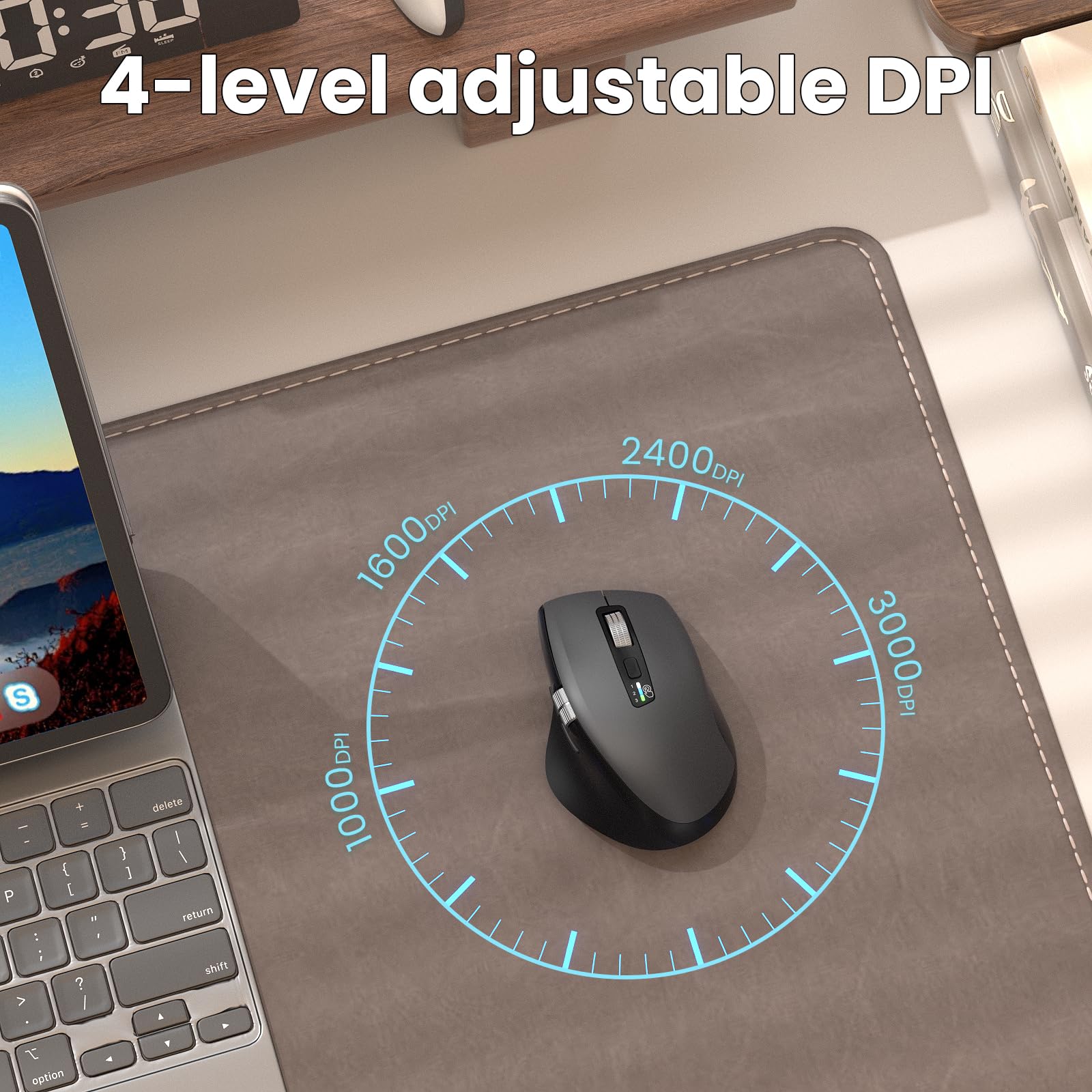 INFINMIND Wireless Bluetooth Side Scroll Mouse with Multi-Device, Ergonomic Computer Mice with Smart Flying Scroll, Quiet Click 4-Level DPI for Computer, Laptop, iPad, Tablet, MacBook (Black)