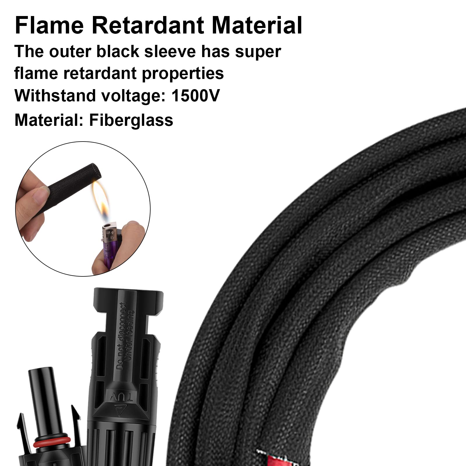 3FT 10AWG Solar Panel Extension Cable with Female and Male Connectors, Solar Cable for Solar Panels, Charge Controllers and Solar Generator (10AWG, 3FT)