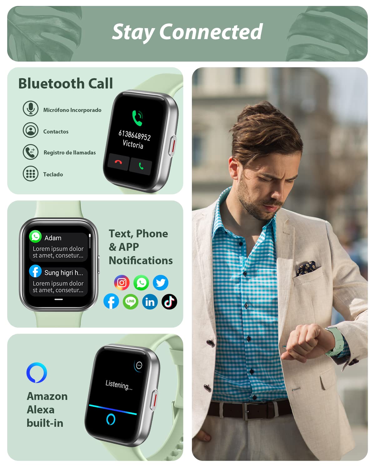 Tensky Smart Watch for Men/Women Android/iPhone/Samsung, Alexa Built-in, 1.8" Touch Screen Fitness Tracker with Answer/Make Calls, 3ATM Waterproof Heart Rate/Sleep/SpO2 Monitor, 120+ Sport Modes