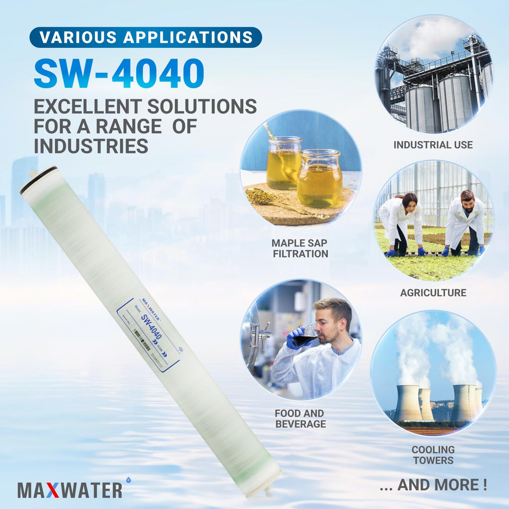 Max Water 4" x 40" BW-4040 / TW30-4040 2400 GPD Brackish Water RO Membrane Perfect for Car Wash, Whole House & Industrial Applications