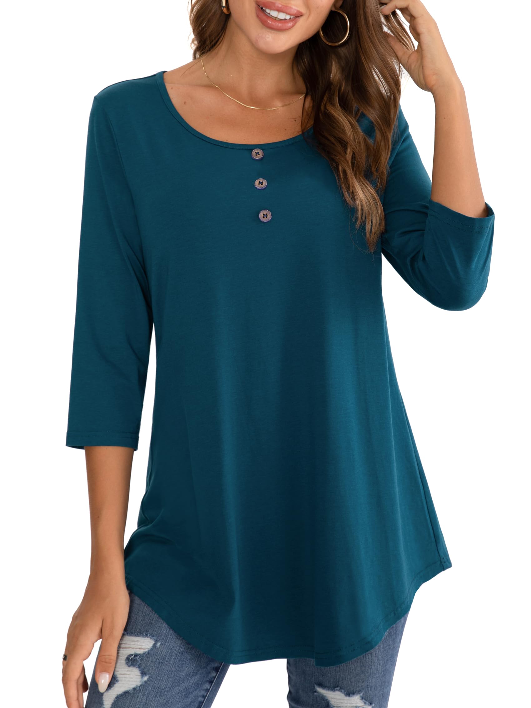 BAISHENGGT Womens Tops 3/4 Sleeve Round Neck Casual Tunic Tops Fall Fashion 2025 Dressy Casual Blouses
