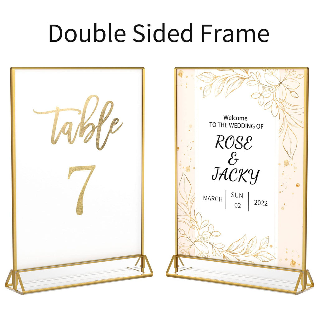 NIUBEE 6Pack 6 x 4 Horizontal Clear Acrylic Sign Holder with Gold Borders, Double Sided Table Menu Stands Picture Frames for Wedding Table Numbers, Restaurant Signs, Photos and Art Display