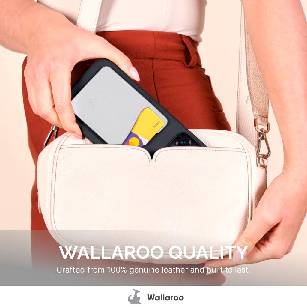 Wallaroo Premium Leather Cell Phone Wallet Stick On - Android and iPhone Wallet and Card Holder for Women and Men - Durable with Non-Slip Lining Secures Up to 3 Cards