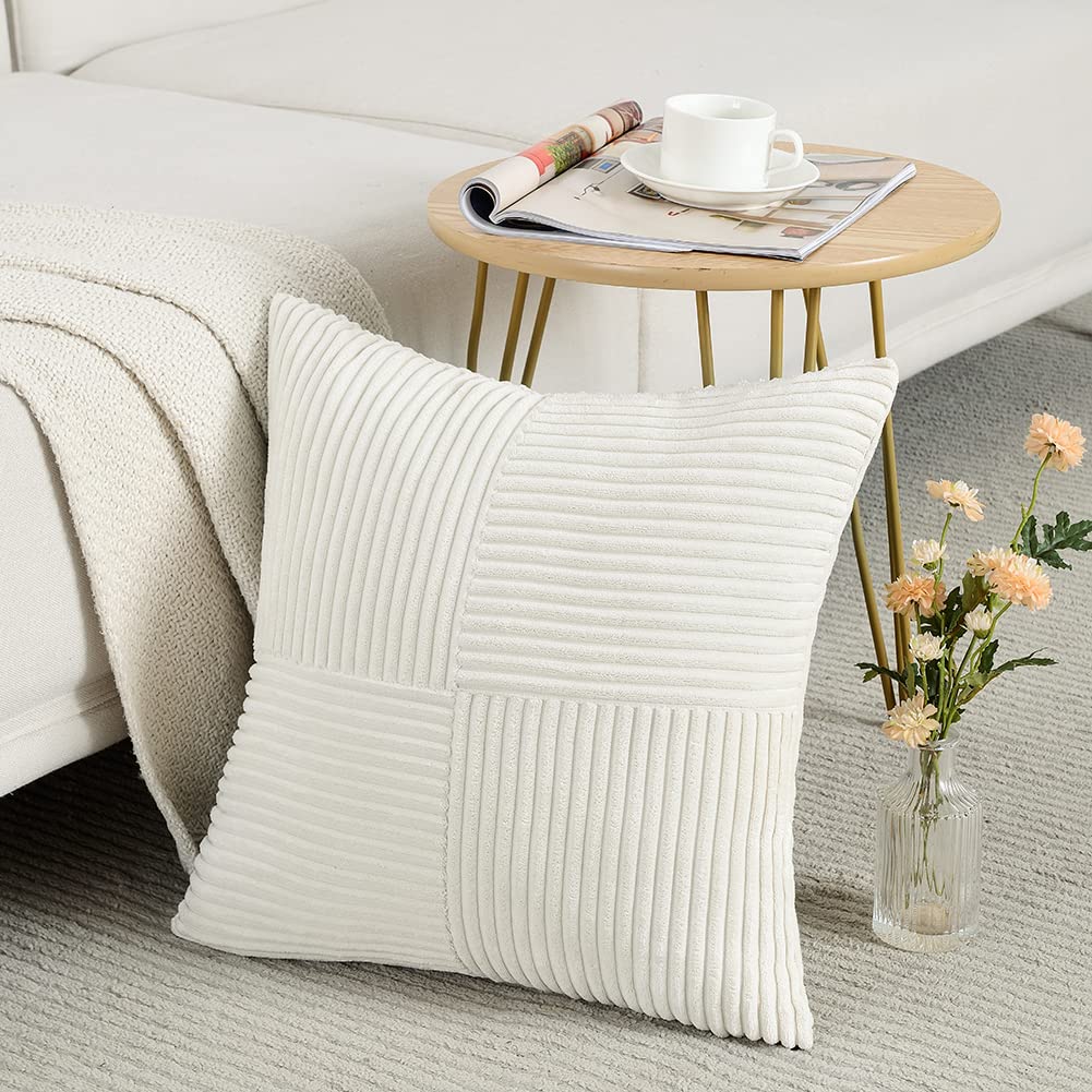 Fancy Homi Olive Green Samll Decorative Throw Pillow Covers 12x12 Inch with for Living Room Couch Bed Sofa, Rustic Farmhouse Boho Home Decor, Soft Corss Patchwork Corduroy Square Cushion Case 30x30 cm